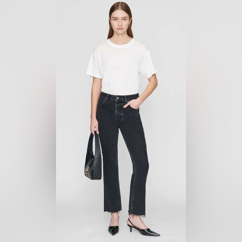 NWT - Anine Bing Denim Lara High Rise Ankle Flare Jeans in Black Tie - Size 25